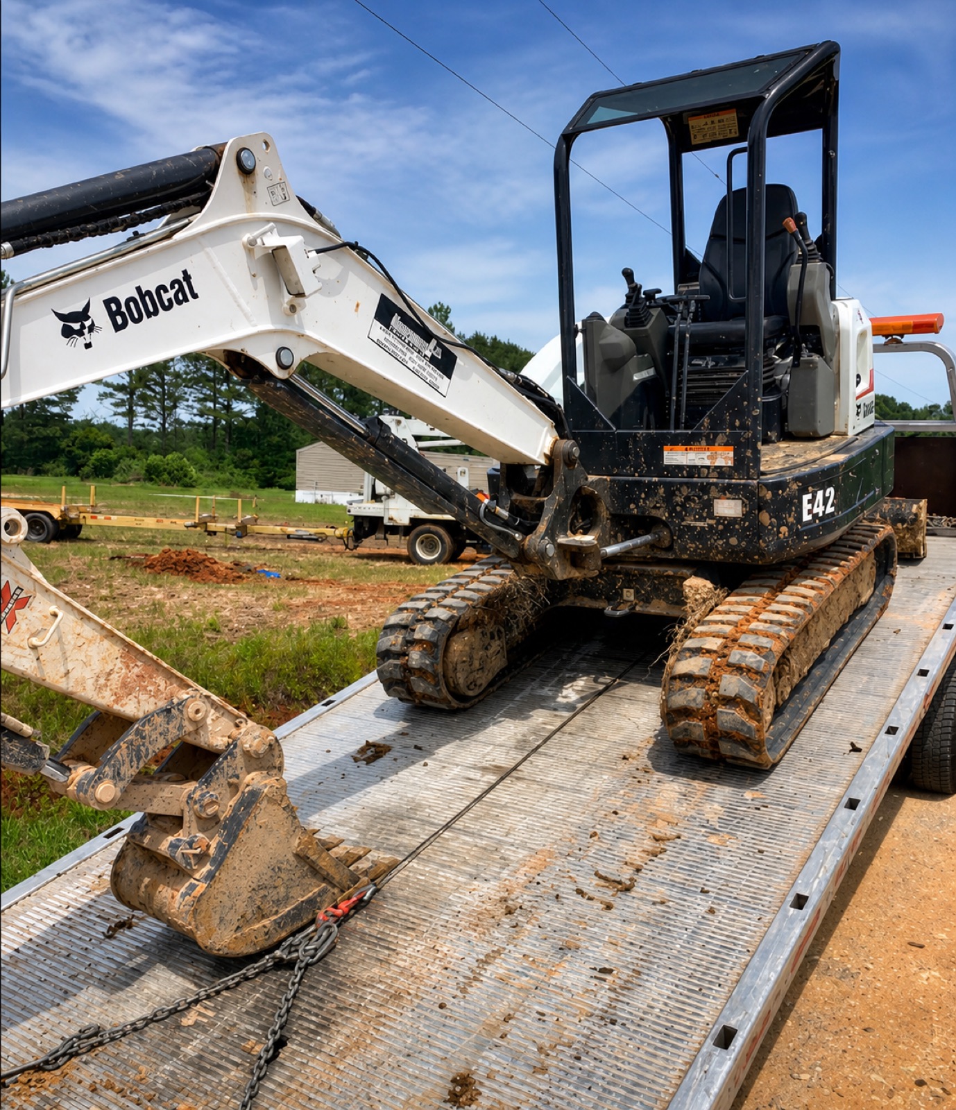 Hauling a Bobcat excavator on the flatbed